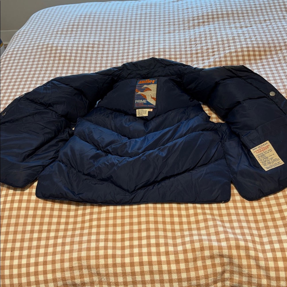 Antler Prime Navy Puffer Vest with Rainbow Chevron. 1986 ski pass attached. - Picture 9 of 9